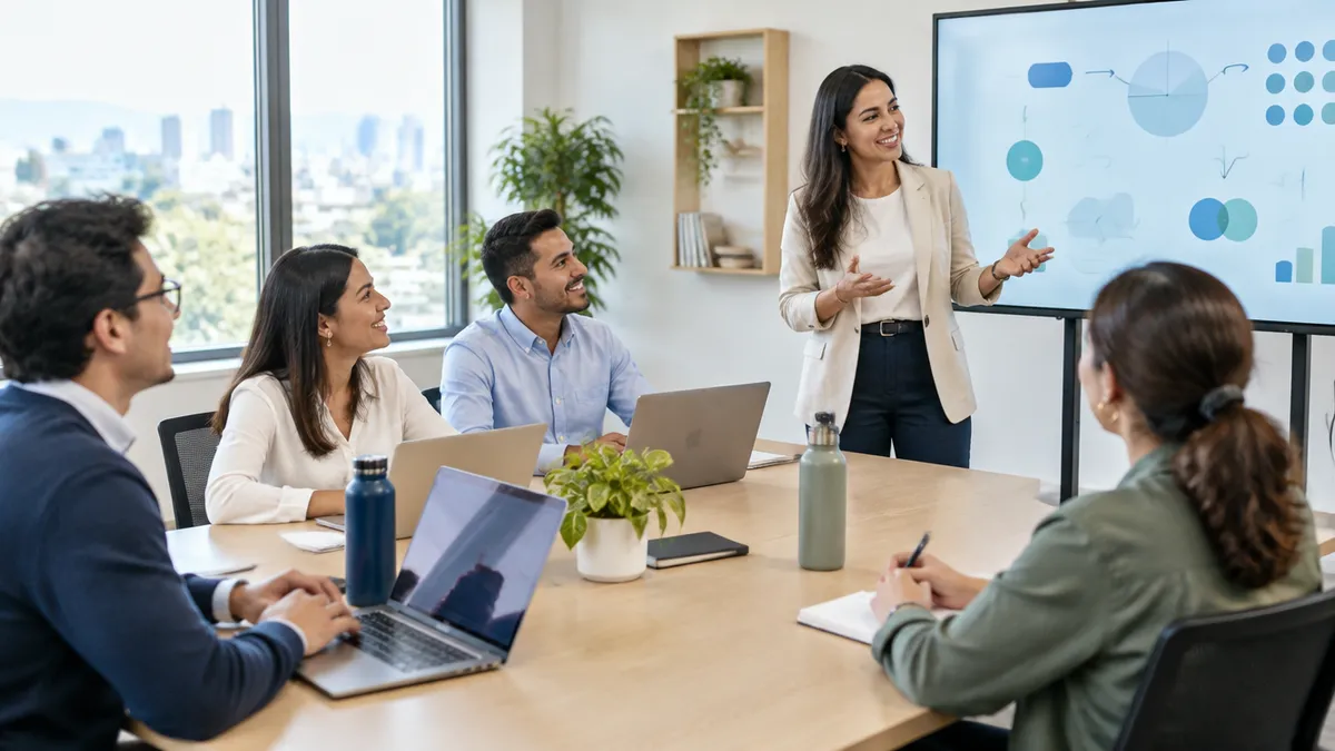 Un grupo de profesionales de agencias en una sesión de formación